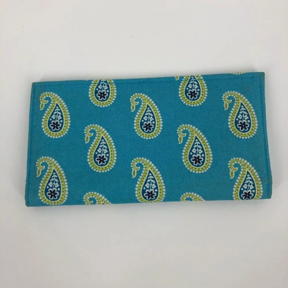 New Vera Bradley Checkbook Holder Case‎ Wallet Blue Green Paisley Flowers